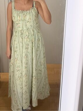 Light Green Floral Maxi Dress - Women